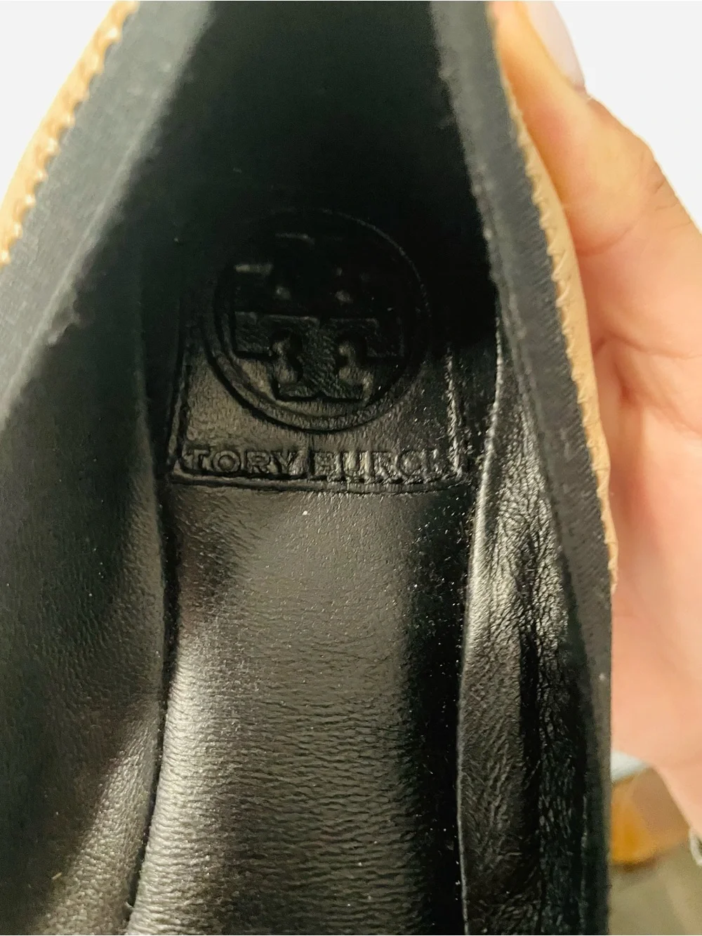 Tory Burch Beige Leather Logo Ballet Flats
